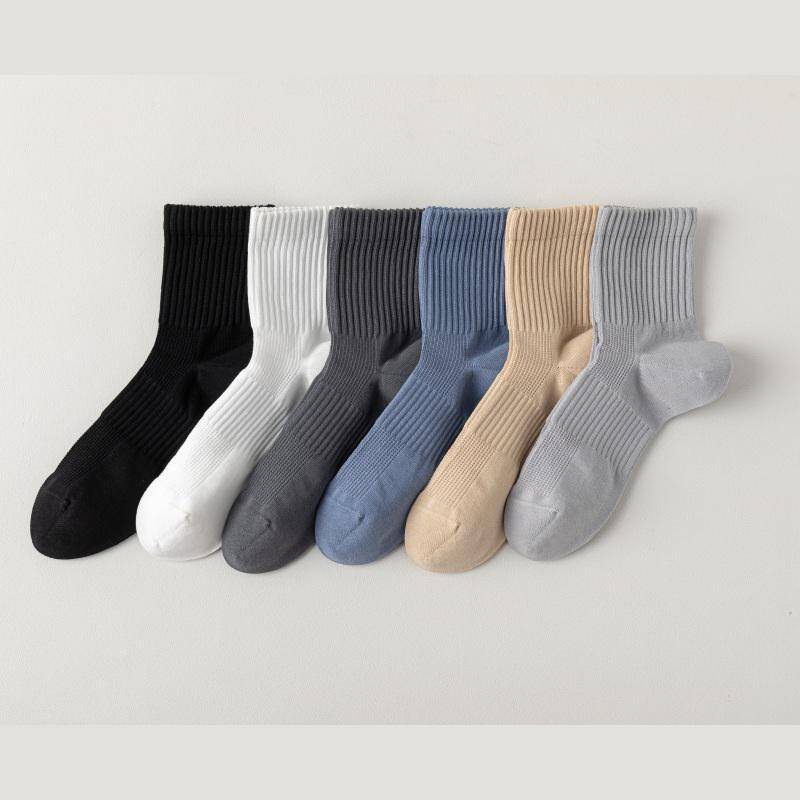 Men’s Simple Solid and Striped Mid-calf Socks-24SY-1239